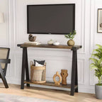 Console de ferme GustoWave avec rangement, table d'entrée étroite à 2 niveaux avec cadre en métal et MDF pour le salon - Rustique