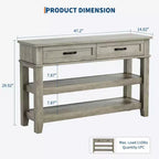 Table d'entrée GustoWave, Console avec 2 tiroirs de rangement, Table de canapé rustique à 3 niveaux, Tables de couloir, Gris rustique