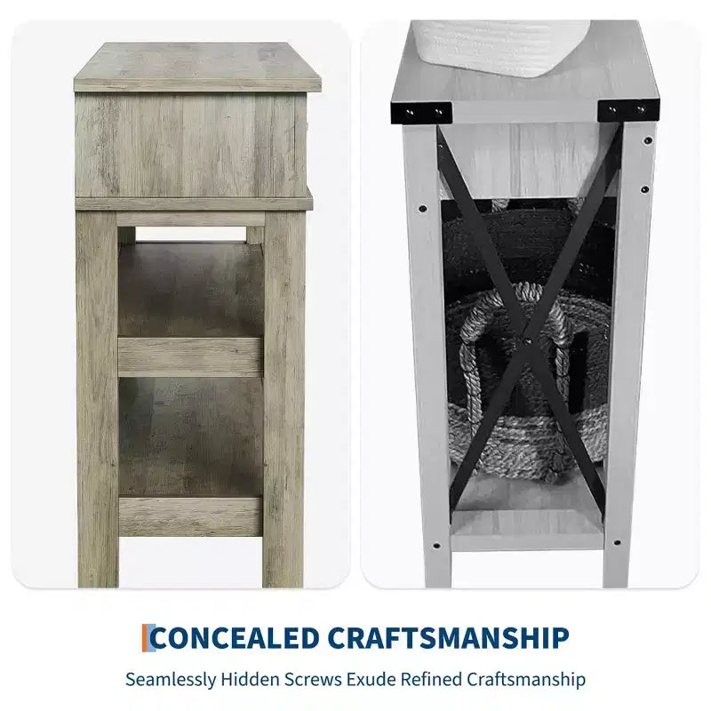 Table d'entrée GustoWave, Console avec 2 tiroirs de rangement, Table de canapé rustique à 3 niveaux, Tables de couloir, Gris rustique