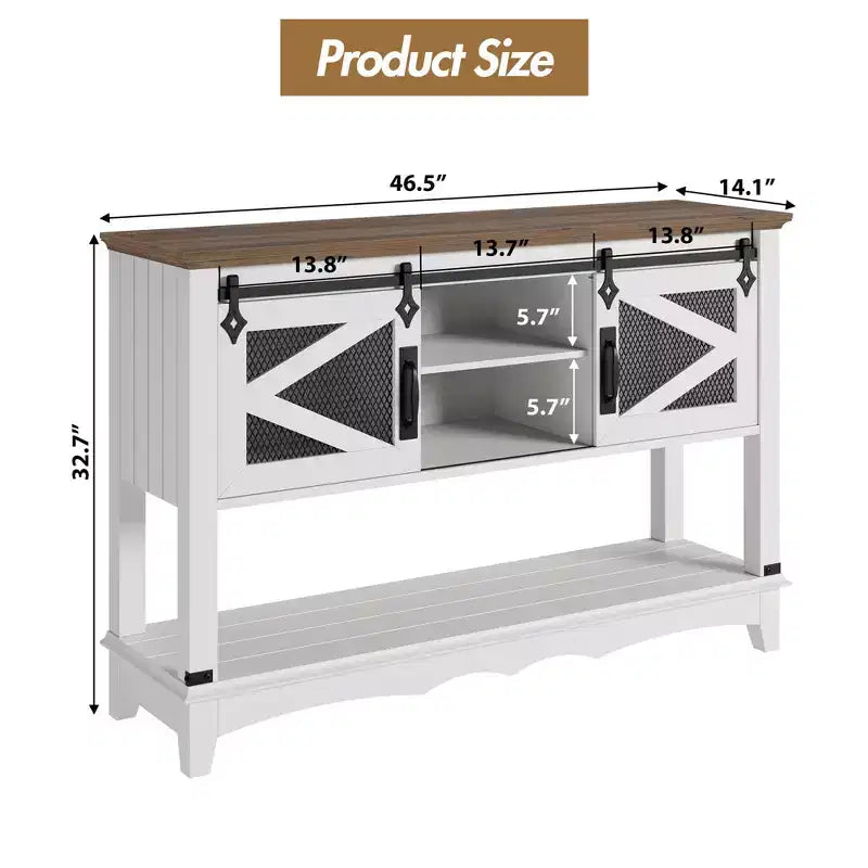 GustoWave Table console de ferme de 118 cm avec portes coulissantes et armoire de rangement - Table d'entrée, Table de canapé pour salon, Blanche