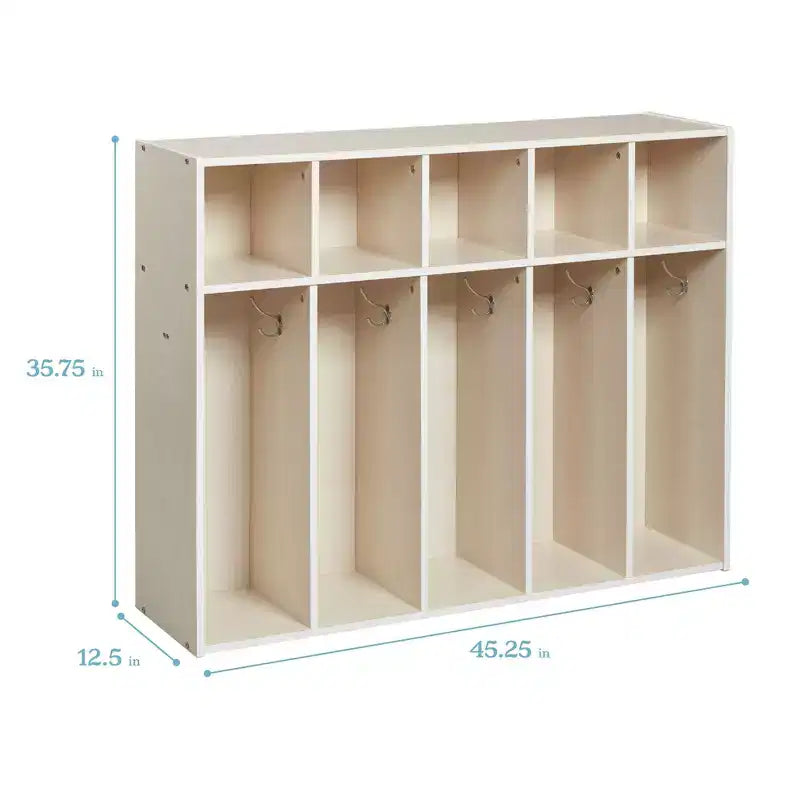 Vestiaire à 5 compartiments pour tout-petits et 5 bacs de rangement avant à écope ECR4Kids Streamline, Rangement à casiers
