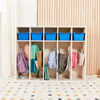 Vestiaire à 5 compartiments pour tout-petits et 5 bacs de rangement avant à écope ECR4Kids Streamline, Rangement à casiers