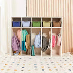 Vestiaire à 5 compartiments pour tout-petits et 5 bacs de rangement avant à écope ECR4Kids Streamline, Rangement à casiers