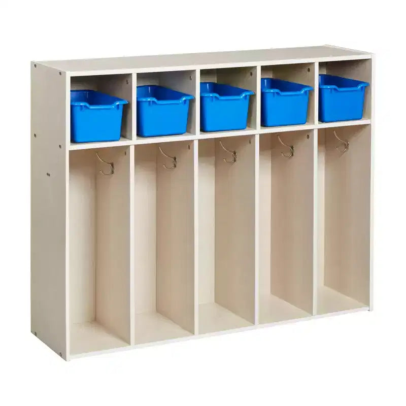 Vestiaire à 5 compartiments pour tout-petits et 5 bacs de rangement avant à écope ECR4Kids Streamline, Rangement à casiers