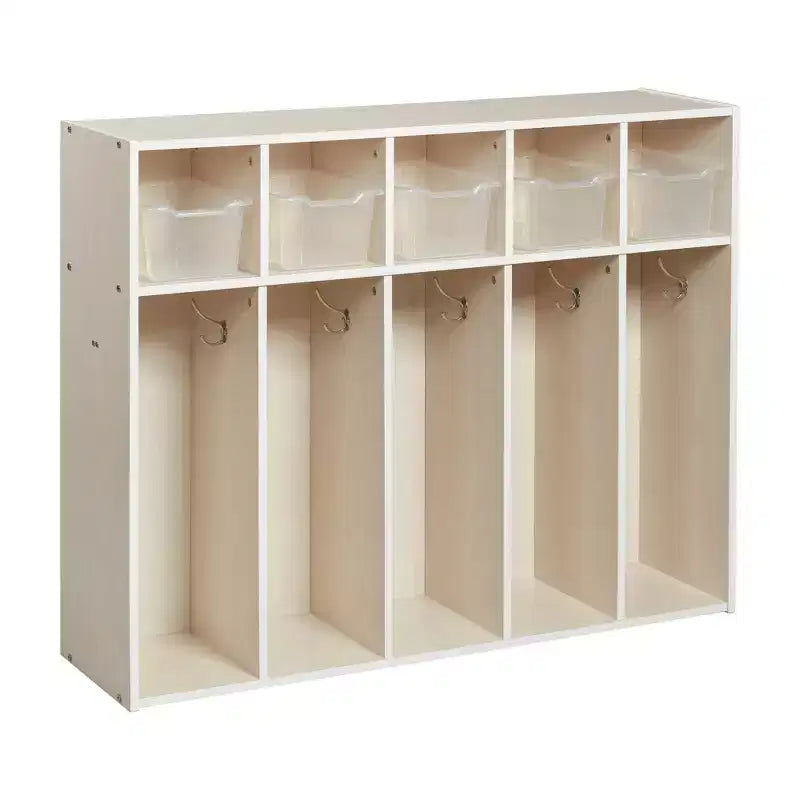 Vestiaire à 5 compartiments pour tout-petits et 5 bacs de rangement avant à écope ECR4Kids Streamline, Rangement à casiers