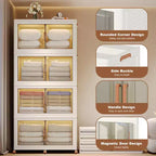 GustoWave Bacs de Rangement Empilables à 4 Niveaux avec Couvercle Organisateurs de Placard Bacs de Rangement Pliables en Plastique Boîtes de Rangement pour Chambre à Coucher Salon