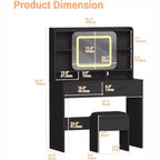 COZONY Coiffeuse avec miroir lumineux et tabouret, table de maquillage coulissante avec étagères de rangement et tiroirs