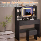COZONY Coiffeuse avec miroir lumineux et tabouret, table de maquillage coulissante avec étagères de rangement et tiroirs