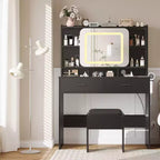 COZONY Coiffeuse avec miroir lumineux et tabouret, table de maquillage coulissante avec étagères de rangement et tiroirs