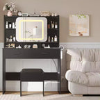 COZONY Coiffeuse avec miroir lumineux et tabouret, table de maquillage coulissante avec étagères de rangement et tiroirs
