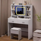 COZONY Coiffeuse avec miroir lumineux et tabouret, table de maquillage coulissante avec étagères de rangement et tiroirs