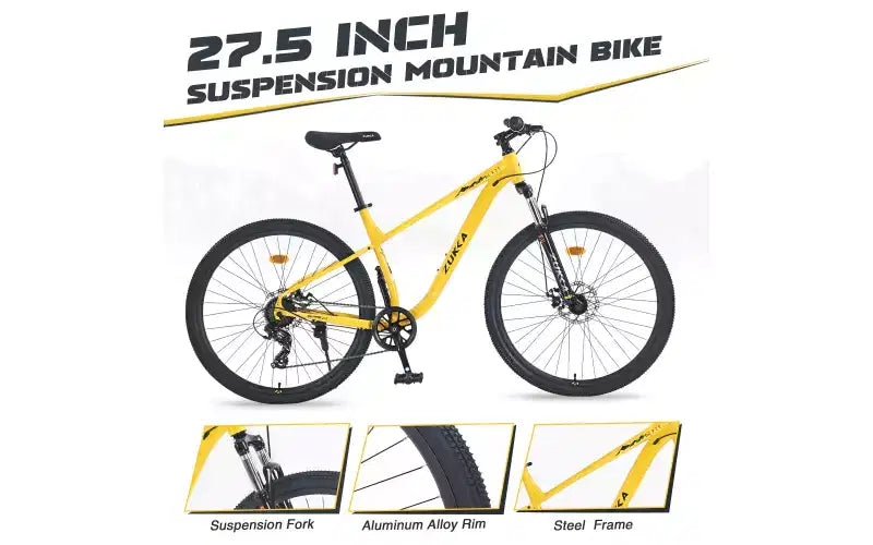 Vélo tout-terrain 27,5 pouces, 8 vitesses, pour hommes, femmes, garçons et filles, suspension avant, cadre en acier