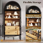 Meuble de rangement haut AMERLIFE 71 avec portes vitrées et tiroirs pour salon, chêne noir