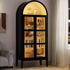 COZONY 70 Armoire de cuisine cintrée avec lumières LED et portes vitrées, étagère réglable, bibliothèque d'exposition