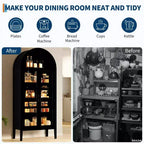 COZONY 70 Armoire de cuisine cintrée avec lumières LED et portes vitrées, étagère réglable, bibliothèque d'exposition