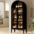 COZONY 70 Arched Kitchen Pantry Cabinet with LED Lights & Glass Doors, Adjustable Shelf Display Bookshelf