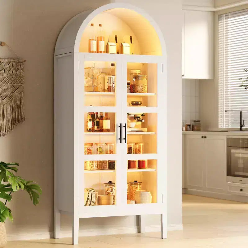 COZONY 70 Armoire de cuisine cintrée avec lumières LED et portes vitrées, étagère réglable, bibliothèque d'exposition