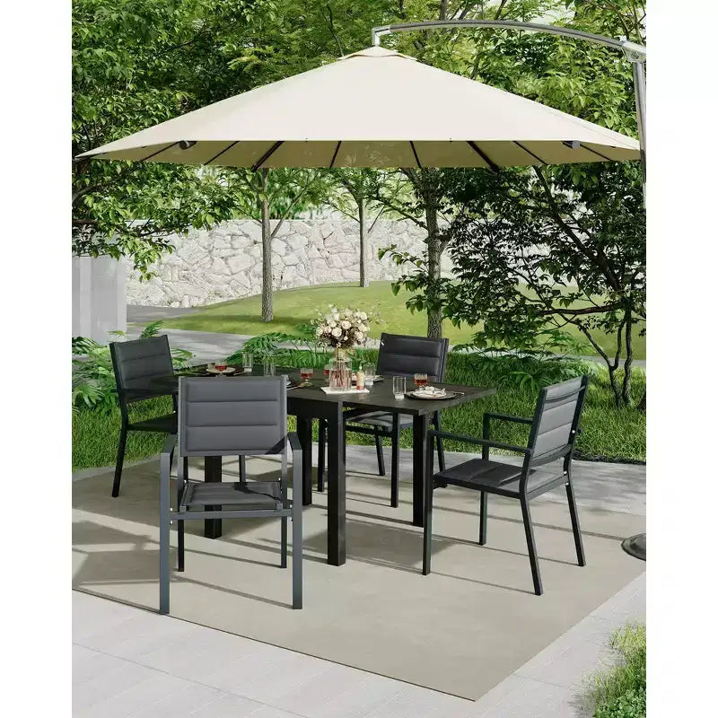COZONY Ensemble de 4 chaises de salle à manger d'extérieur, chaises de terrasse résistantes aux intempéries avec accoudoirs, cadre en métal pour pelouse, terrasse, balcon et bord de piscine