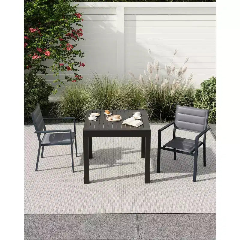 COZONY Ensemble de 4 chaises de salle à manger d'extérieur, chaises de terrasse résistantes aux intempéries avec accoudoirs, cadre en métal pour pelouse, terrasse, balcon et bord de piscine