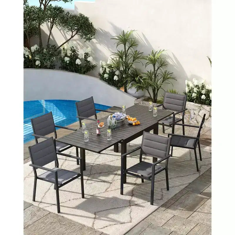 COZONY Ensemble de 4 chaises de salle à manger d'extérieur, chaises de terrasse résistantes aux intempéries avec accoudoirs, cadre en métal pour pelouse, terrasse, balcon et bord de piscine