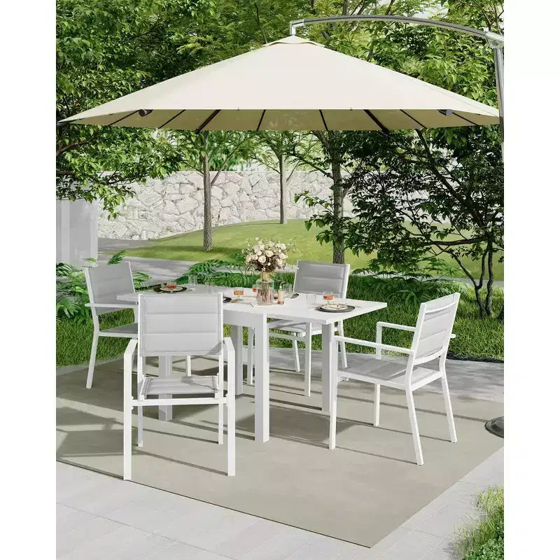 COZONY Ensemble de 4 chaises de salle à manger d'extérieur, chaises de terrasse résistantes aux intempéries avec accoudoirs, cadre en métal pour pelouse, terrasse, balcon et bord de piscine