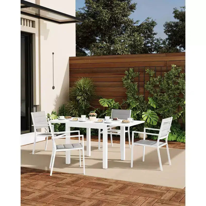 COZONY Ensemble de 4 chaises de salle à manger d'extérieur, chaises de terrasse résistantes aux intempéries avec accoudoirs, cadre en métal pour pelouse, terrasse, balcon et bord de piscine