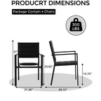 COZONY Ensemble de 4 chaises de salle à manger d'extérieur, chaises de terrasse résistantes aux intempéries avec accoudoirs, cadre en métal pour pelouse, terrasse, balcon et bord de piscine