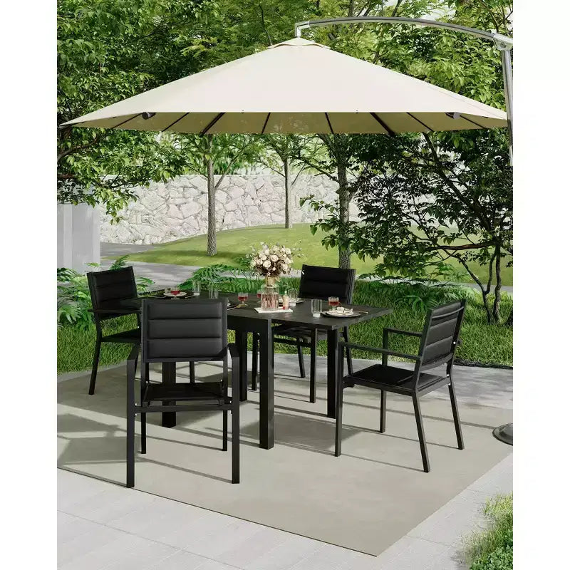 COZONY Ensemble de 4 chaises de salle à manger d'extérieur, chaises de terrasse résistantes aux intempéries avec accoudoirs, cadre en métal pour pelouse, terrasse, balcon et bord de piscine