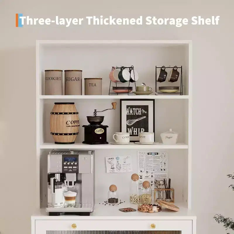 62 Meuble de Rangement, Unité de Rangement Haute Autonome à 6 Niveaux avec 1 Tiroir, 2 Armoires, 3 Étagères Ouvertes, Portes en Verre, pour Bureau à Domicile
