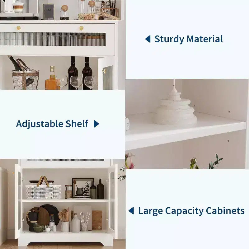 62 Meuble de Rangement, Unité de Rangement Haute Autonome à 6 Niveaux avec 1 Tiroir, 2 Armoires, 3 Étagères Ouvertes, Portes en Verre, pour Bureau à Domicile