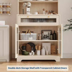 62 Meuble de Rangement, Unité de Rangement Haute Autonome à 6 Niveaux avec 1 Tiroir, 2 Armoires, 3 Étagères Ouvertes, Portes en Verre, pour Bureau à Domicile