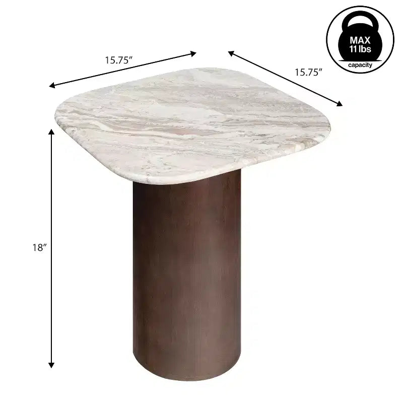 JONATHAN Y Milos 18 Table d'appoint carrée rustique minimaliste en marbre et bois
