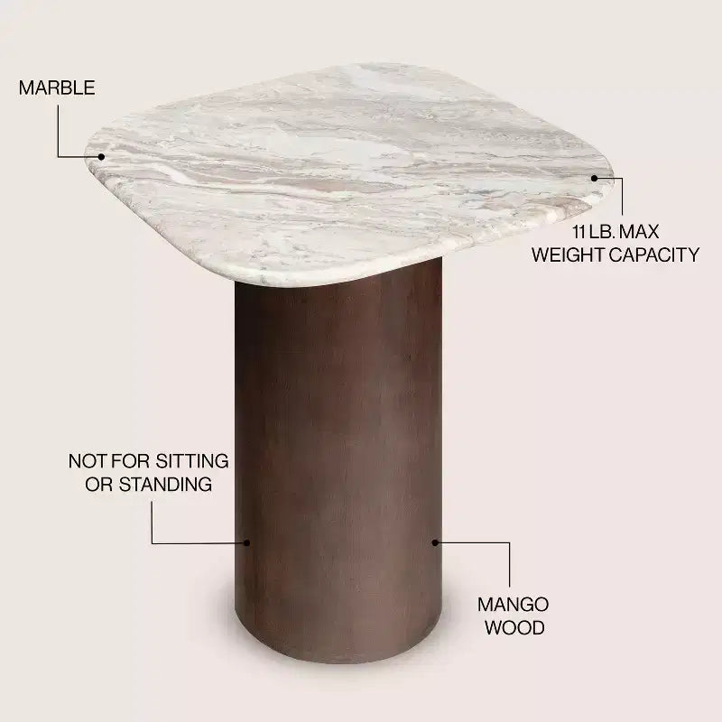 JONATHAN Y Milos 18 Table d'appoint carrée rustique minimaliste en marbre et bois