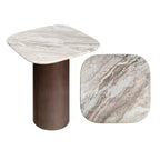 JONATHAN Y Milos 18 Table d'appoint carrée rustique minimaliste en marbre et bois