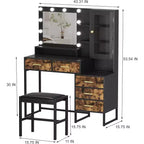 COZONY Coiffeuse avec tabouret rembourré, coiffeuse avec miroir et lumières, ensemble de coiffeuse avec rangement pour bijoux, 5 tiroirs et étagères
