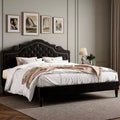King Size Bed with Velvet Tufted Headboard, Upholstered Platform Bed Frame, Wood Slats Support