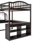 Lit mezzanine double avec bureau, lit mezzanine en bois avec tiroirs et étagères de rangement, lit mezzanine double haut avec miroir de coiffeuse pour enfants, adolescents et adultes