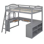 Lit mezzanine double avec bureau, lit mezzanine en bois avec tiroirs et étagères de rangement, lit mezzanine double haut avec miroir de coiffeuse pour enfants, adolescents et adultes