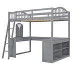 Lit mezzanine double avec bureau, lit mezzanine en bois avec tiroirs et étagères de rangement, lit mezzanine double haut avec miroir de coiffeuse pour enfants, adolescents et adultes