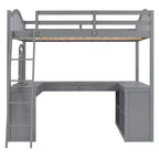 Lit mezzanine double avec bureau, lit mezzanine en bois avec tiroirs et étagères de rangement, lit mezzanine double haut avec miroir de coiffeuse pour enfants, adolescents et adultes
