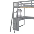 Lit mezzanine double avec bureau, lit mezzanine en bois avec tiroirs et étagères de rangement, lit mezzanine double haut avec miroir de coiffeuse pour enfants, adolescents et adultes