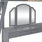 Lit mezzanine double avec bureau, lit mezzanine en bois avec tiroirs et étagères de rangement, lit mezzanine double haut avec miroir de coiffeuse pour enfants, adolescents et adultes