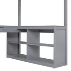 Lit mezzanine double avec bureau, lit mezzanine en bois avec tiroirs et étagères de rangement, lit mezzanine double haut avec miroir de coiffeuse pour enfants, adolescents et adultes