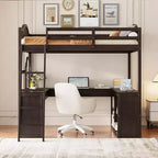 Lit mezzanine double avec bureau, lit mezzanine en bois avec tiroirs et étagères de rangement, lit mezzanine double haut avec miroir de coiffeuse pour enfants, adolescents et adultes