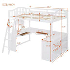 Lit mezzanine double avec bureau, lit mezzanine en bois avec tiroirs et étagères de rangement, lit mezzanine double haut avec miroir de coiffeuse pour enfants, adolescents et adultes