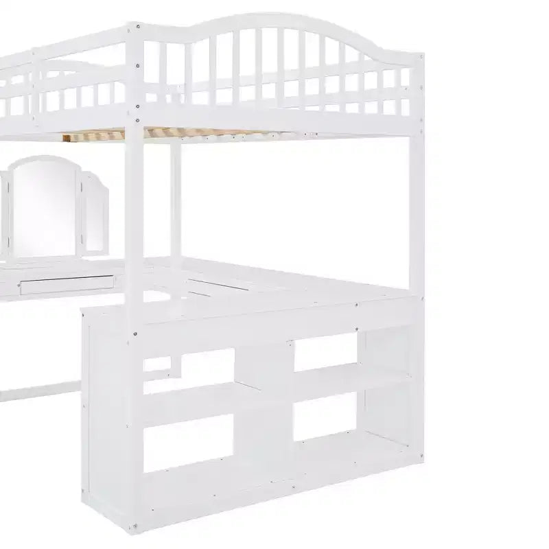 Lit mezzanine double avec bureau, lit mezzanine en bois avec tiroirs et étagères de rangement, lit mezzanine double haut avec miroir de coiffeuse pour enfants, adolescents et adultes