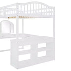 Lit mezzanine double avec bureau, lit mezzanine en bois avec tiroirs et étagères de rangement, lit mezzanine double haut avec miroir de coiffeuse pour enfants, adolescents et adultes