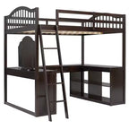 Lit mezzanine double avec bureau, lit mezzanine en bois avec tiroirs et étagères de rangement, lit mezzanine double haut avec miroir de coiffeuse pour enfants, adolescents et adultes