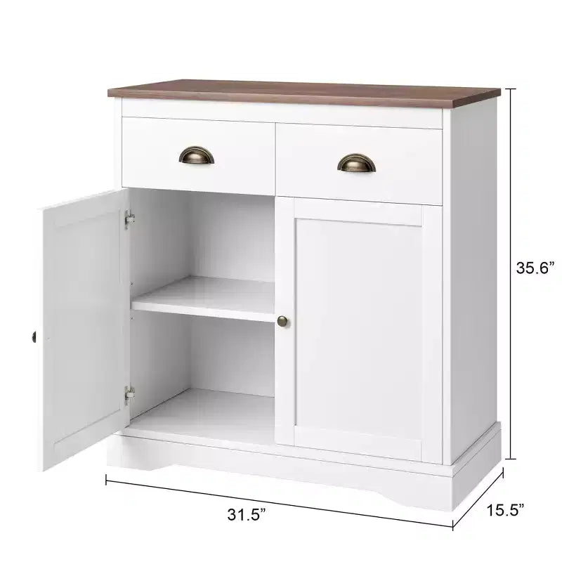 COZONY Meuble Bar à Café Moderne Style Ferme 80 cm, Buffet de Cuisine avec 2 Tiroirs, Armoire de Rangement à Double Porte avec Étagère Réglable
