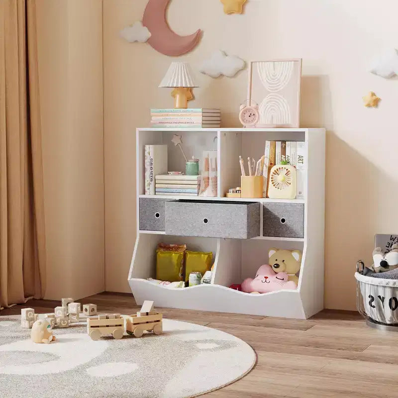 Étagère pour enfants, coffre à jouets de rangement à 3 niveaux, coffre de rangement multifonctionnel pour chambre d'enfant, chambre à coucher, école